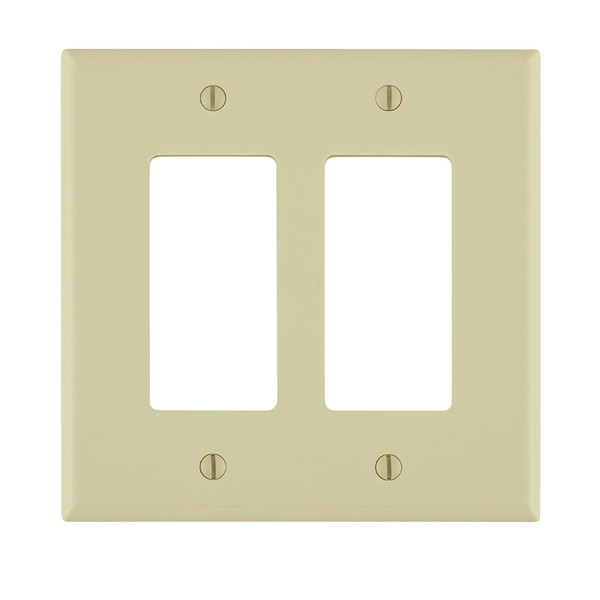 Leviton PJ262-I 2-Gang Decora/GFCI Device Decora Wallplate/Faceplate, Midway Size, Thermoplastic Nylon, Device Mount, - Ivory