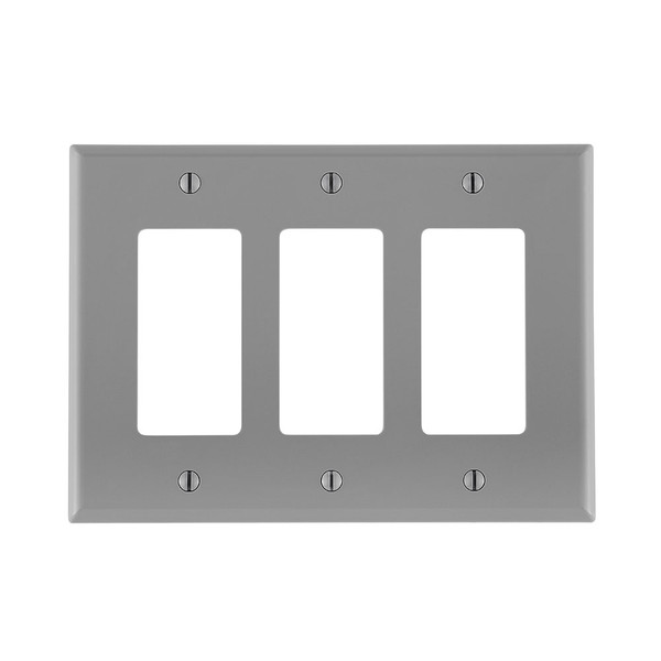 Leviton PJ263-GY 3-Gang, Midway Size, Thermoplastic Nylon, Device Mount, Decora/GFCI Device Decora Wallplate/Faceplate - Gray