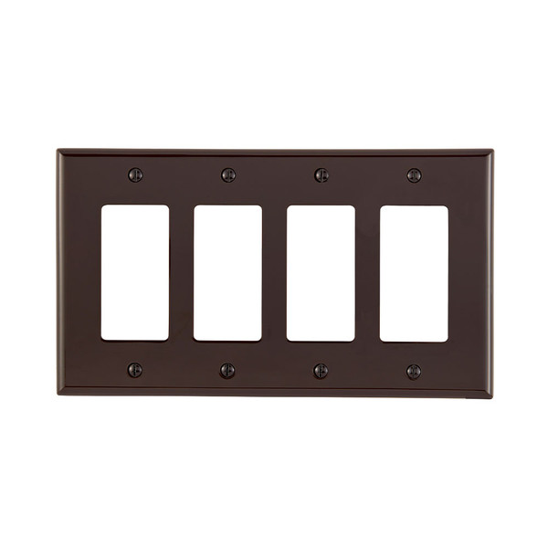 Leviton PJ264-B 4-Gang, Midway Size, Thermoplastic Nylon, Device Mount, Decora/GFCI Device Decora Wallplate/Faceplate - Brown