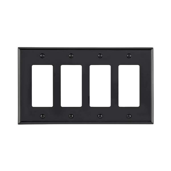 Leviton PJ264-E 4-Gang, Midway Size, Thermoplastic Nylon, Device Mount, Decora/GFCI Device Decora Wallplate/Faceplate - Black