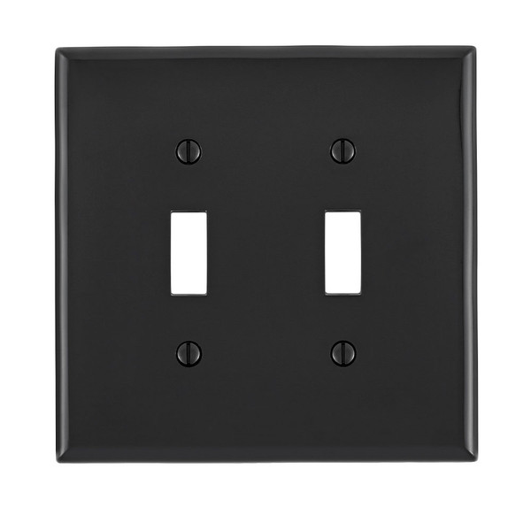 Leviton PJ2-E 2-Gang Toggle Device Switch Wallplate, Midway Size, Thermoplastic Nylon, Device Mount, - Black