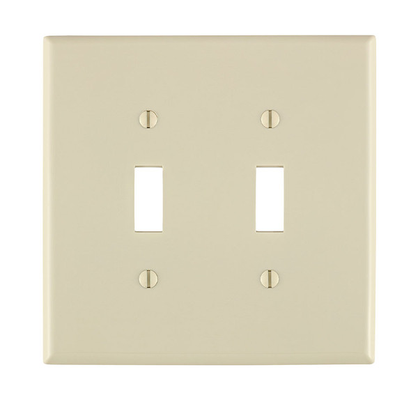 Leviton PJ2-T 2-Gang Toggle Device Switch Wallplate, Midway Size, Thermoplastic Nylon, Device Mount, - Light Almond