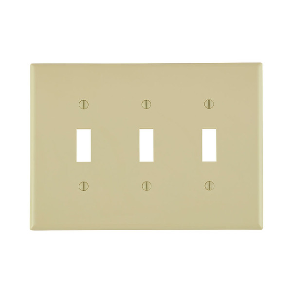 Leviton PJ3-I 3-Gang Toggle Device Switch Wallplate, Midway Size, Thermoplastic Nylon, Device Mount, - Ivory