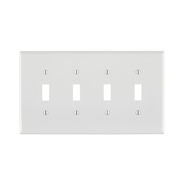 Leviton PJ4-W 4-Gang Toggle Device Switch Wallplate, Midway Size, Thermoplastic Nylon, Device Mount, - White