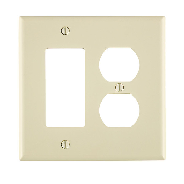 Leviton PJ826-T 2-Gang 1-Duplex 1-Decora/GFCI Device Combination Wallplate, Midway Size, Thermoplastic Nylon, Device Mount. Light Almond