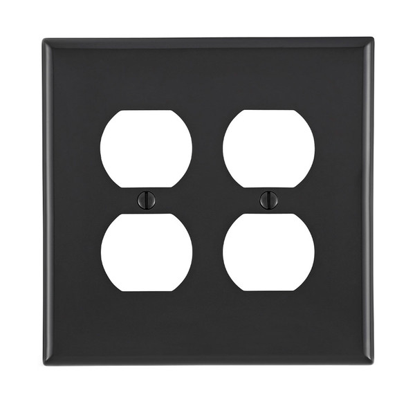 Leviton PJ82-E 2-Gang Duplex Device Receptacle Wallplate, Midway Size, Thermoplastic Nylon, Device Mount - Black