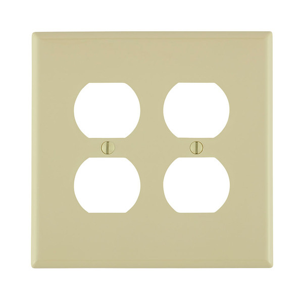 Leviton PJ82-I 2-Gang Duplex Device Receptacle Wallplate, Midway Size, Thermoplastic Nylon, Device Mount - Ivory