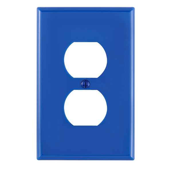 Leviton PJ8-BU 1-Gang Duplex Device Receptacle Wallplate, Midway Size, Thermoplastic Nylon, Device Mount - Blue