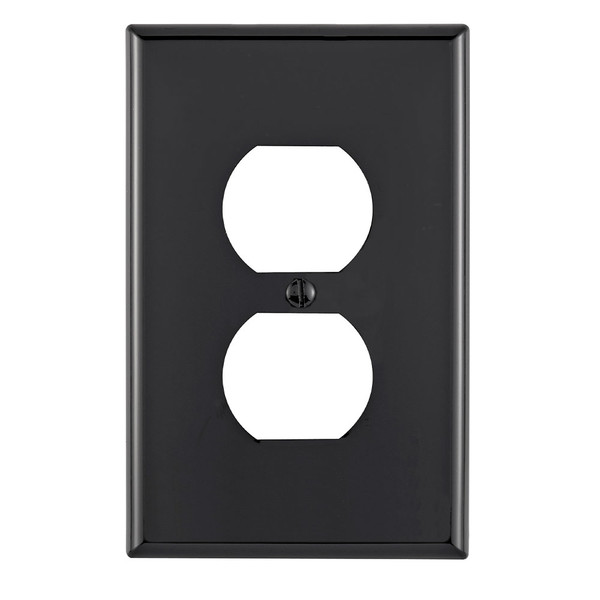 Leviton PJ8-E 1-Gang Duplex Device Receptacle Wallplate, Midway Size, Thermoplastic Nylon, Device Mount - Black