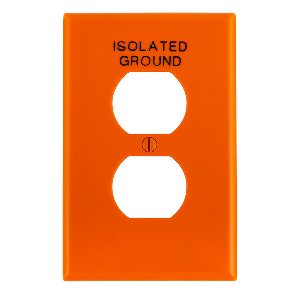 Leviton PJ8-IG 1-Gang Duplex Device Receptacle Wallplate, Midway Size, Thermoplastic Nylon, Device Mount, Hot Stamped Isolated Ground