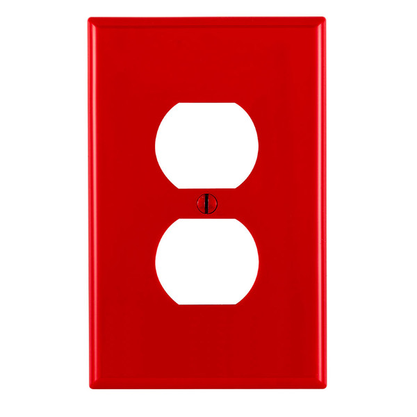 Leviton PJ8-R 1-Gang Duplex Device Receptacle Wallplate, Midway Size, Thermoplastic Nylon, Device Mount - Red