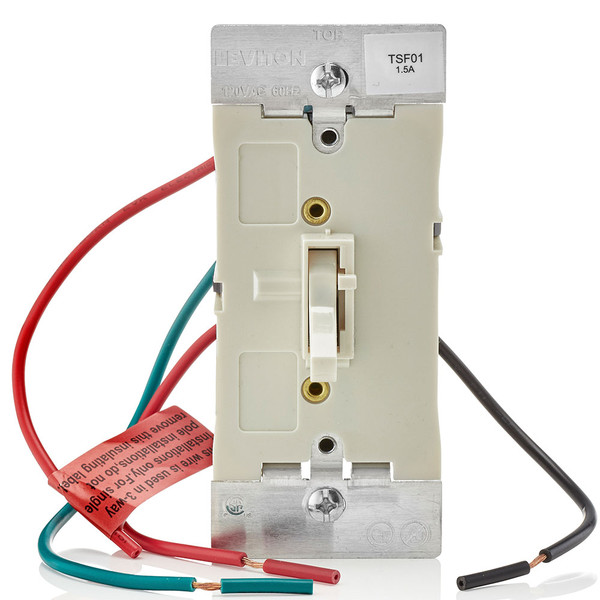 Leviton TSF01-10T 1.5A Quiet Toggle Slide Fan Speed Control, 3-Speed, 120VAC, 60Hz, Single Pole or 3-Way - Light Almond