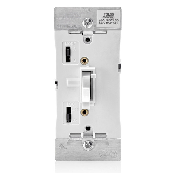 Leviton TSL06-1LW Universal Dimmable LED, CFL, Incandescent and Halogen Toggle-Slide Dimmer, 600W-120VAC Incandescent, 300W-120VAC 60Hz, Single Pole and 3-Way - White