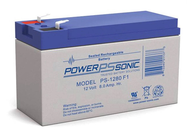 Power Sonic PS-1280 F2 12V 8Ah General Purpose VRLA Battery
