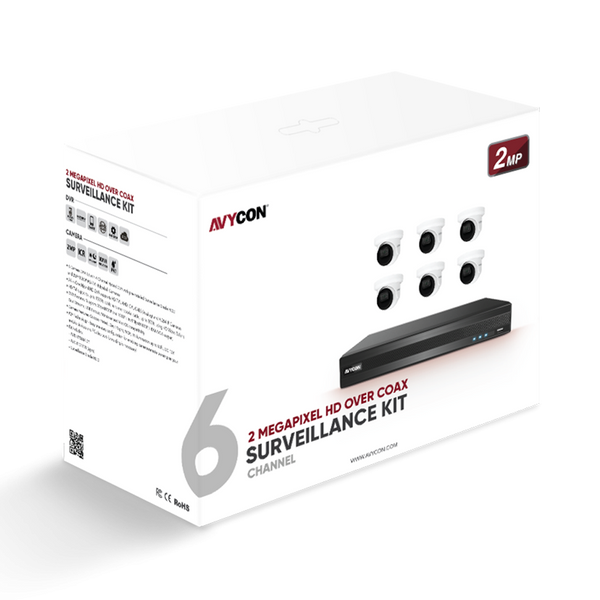 Avycon AVK-TE21E6-2T 2MP TVI Kit with 6 of 2MP TVI Turret Cameras and 8CH DVR with 2TB HDD pre-installed, contains AVC-TE21F28 (6 QTY) and AVR-DSV508H-2T (1 QTY)