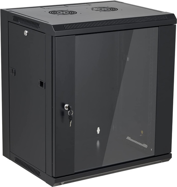 SES 12U Locking Glass Door Wall Mount Server Cabinet Network Rack Enclosure