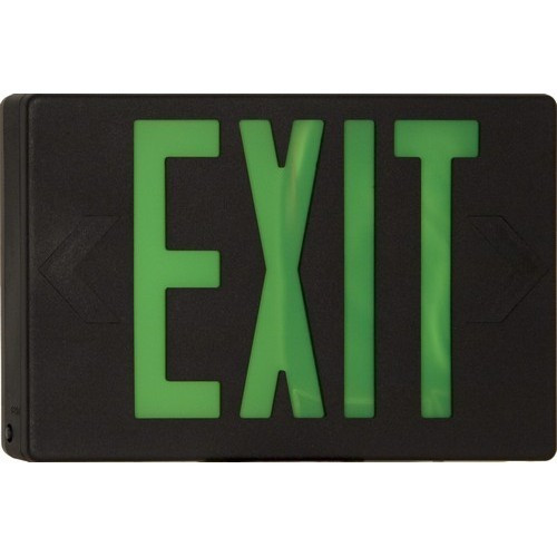 Morris 73017 LED Exit Sign Green LED Black Housing Battery Backup