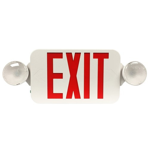 Morris 73040 Round Head LED Combo Exit Emergency Light Red LED White Housing