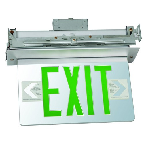 Morris 73335 Recessed Mount Edge Lit Exit Sign Single Sided Legend Green LED Aluminum Housing