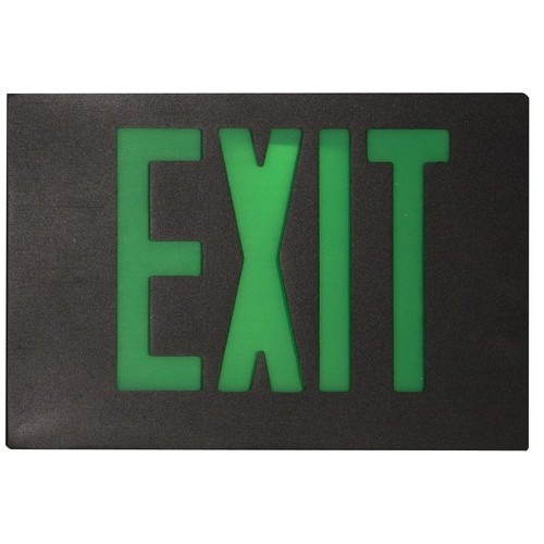 Morris 73384 Cast Aluminum LED Exit Sign Face Plate Green LED Black Face