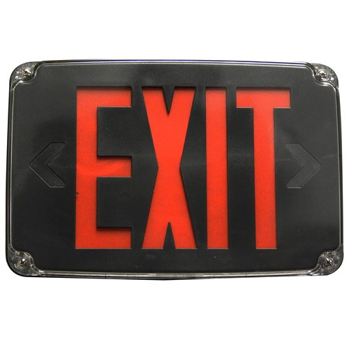 Morris 73387 Compact Cold Weather & Wet Location LED Exit Sign Battery Backup Red LED Black Housing