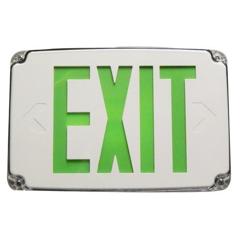 Morris 73388 Compact Cold Weather & Wet Location LED Exit Sign Battery Backup Green LED White Housing