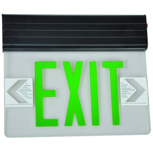 Morris 73407 Surface Mount Edge Lit Exit Sign Double Sided Legend Green LED Black Housing