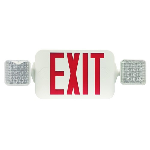 Morris 73432 Square Head LED Combo Exit/Emergency Light High Output Red LED White Housing