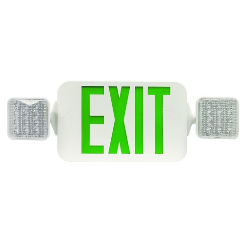 Morris 73434 Square Head LED Combo Exit/Emergency Light High Output Green LED White Housing