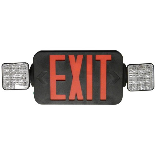 Morris 73443 Square Head LED Combo Exit/Emergency Light High Output Remote Capable Red LED Black Housing