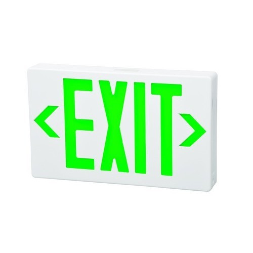 Morris 73514 LED Exit Sign Green LED White Housing Battery Backup Self Diagnostic
