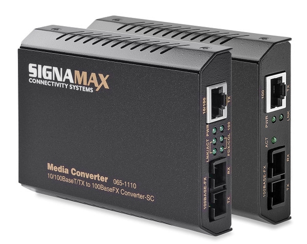 SignaMax FO-065-1100 10/100TX to 100FX Media Converter ST/MM, 2 km