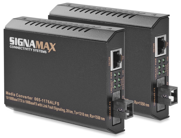 SignaMax FO-065-1176BLFS 10/100 to 100FX Media Converter WDM, SC/SM 20 km, Tx:1550 nm; Rx:1310 nm