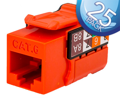 Vertical Cable 352-V2707/OR/25 Cat6 Orange Data Grade Keystone Jack, 25 Pack
