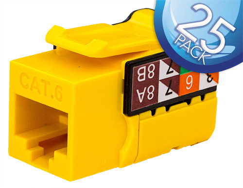 Vertical Cable 352-V2711/YL/25 Cat6 Yellow Data Grade Keystone Jack, 25 Pack