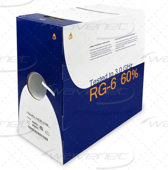 WaveNet RG-6/U 60% Dual Shield Riser Black Coax Cable 1000Ft Pull Box