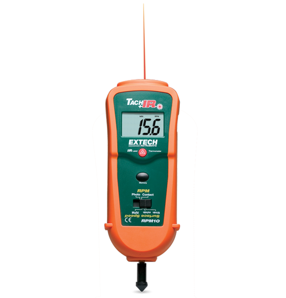 Extech RPM10-NIST Photo/Contact Tachometer with built-in InfraRed Thermometer