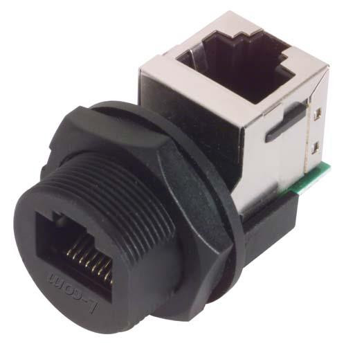 L-Com WPRJ-FTCAT5E IP67 Panel Mount RJ45 Coupler, Shielded, Feed-Thru