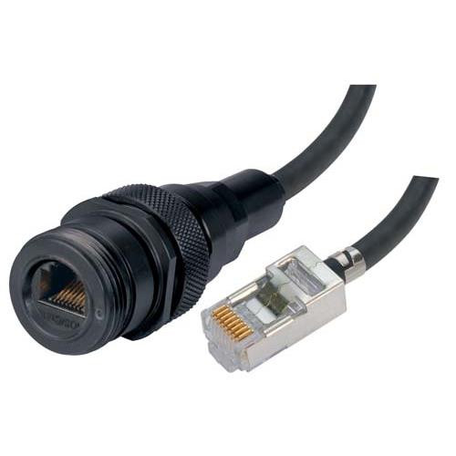 L-Com TRD8RG8-02 IP68 Ethernet Cable, RJ45 Jack / Standard RJ45 Plug, ANOD Finish w/ FR-TPE Cable & Dust Cap