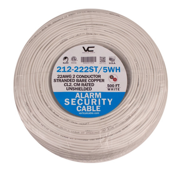 Vertical Cable 212-222ST/5WH 22/2 Stranded 500Ft White Coil Pack Alarm/Security Wire