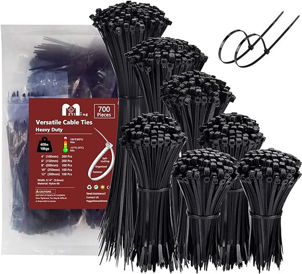 SES ZTAP-700 Zip Ties Assorted Sizes, 700 Pack