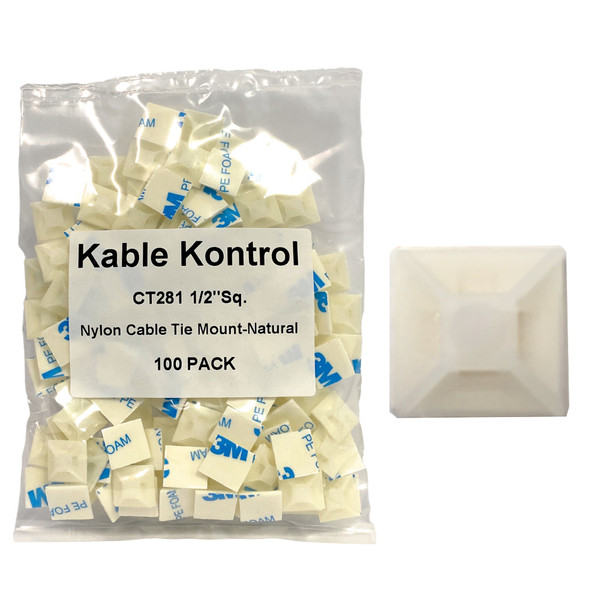 Kable Kontrol CT285 1-1/2" Natural Adhesive Cable Tie Mounts, 100 Pack