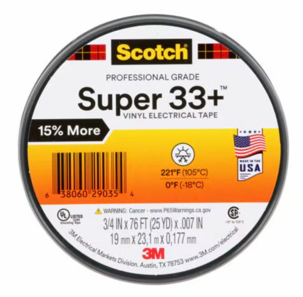 3M Super 33+ Black Vinyl Color Coding Electrical Tape