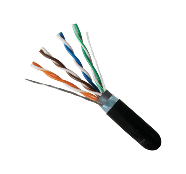 Vertical Cable Shielded Cat5E Dual Jacket, Water-Resistant, LSZH Outer Jacket, 1000 ft Pull Box, Black