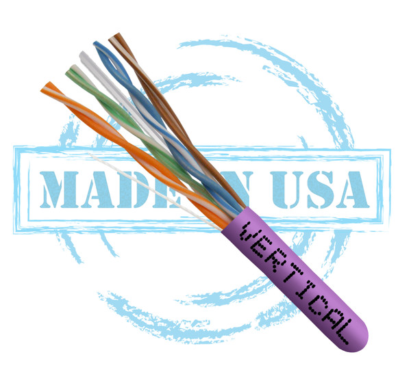 Vertical Cable 166-256/P/PR Cat6 Plenum 23AWG UTP 4 Pair Solid Bare Copper 550MHz 1000ft Pull Box Purple