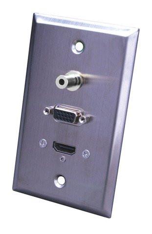 Vanco 120953X Stainless Steel HDMI, S-VGA, 3.5mm Wall Plate