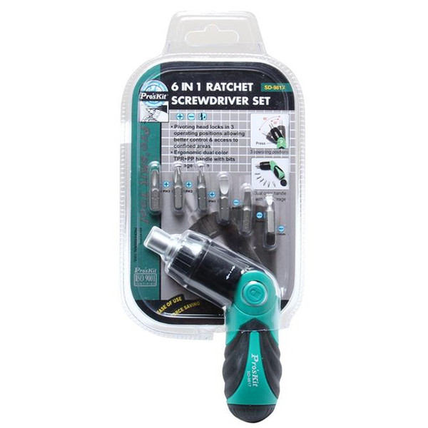 Pro'sKit SD-9817 6-in-1 Ratchet Screwdriver Set
