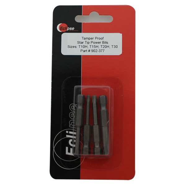 Eclipse 902-377 4-Piece Tamper Proof, Star Tip 1-15/16"Power Bit Set