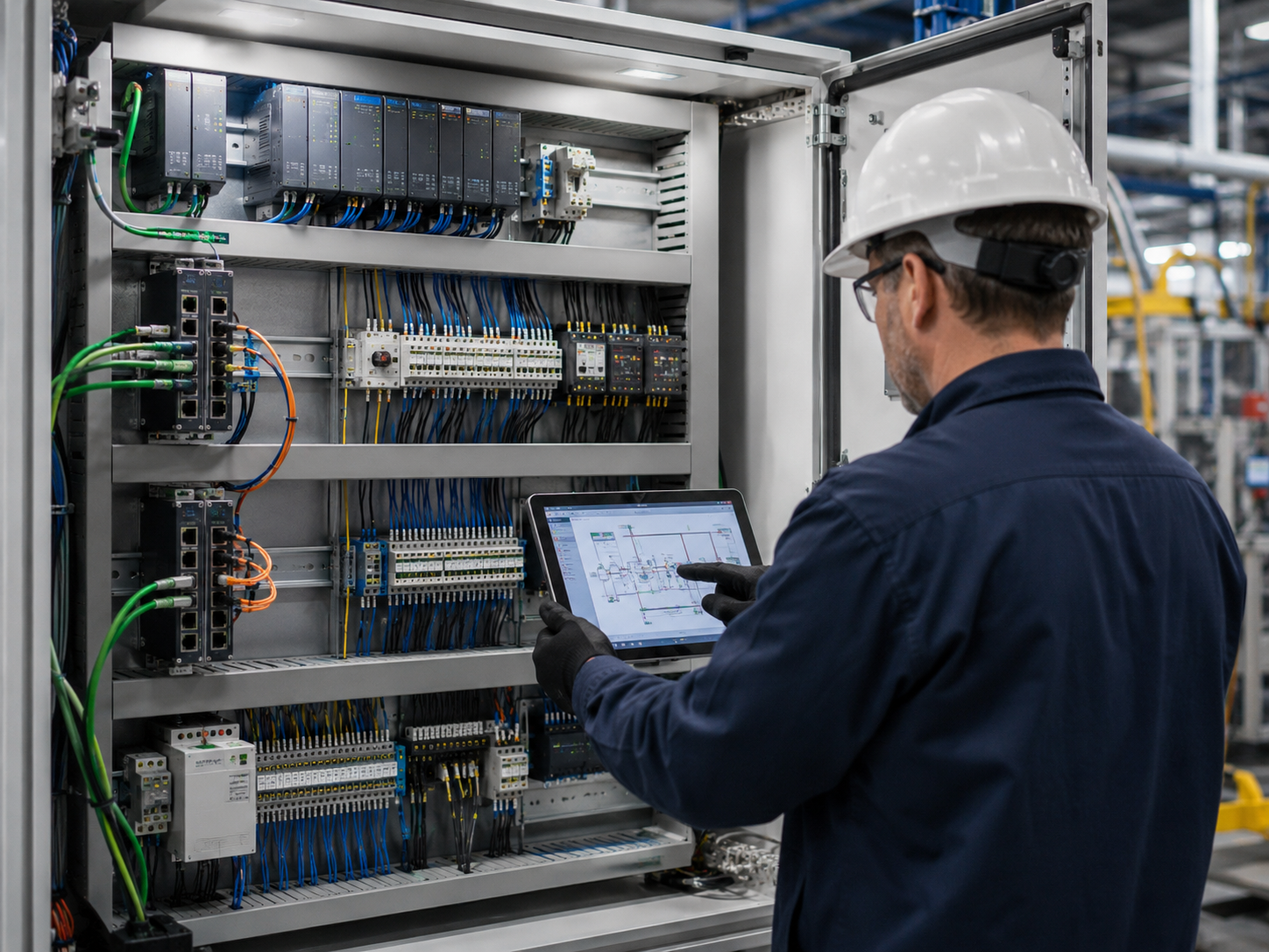 Automation systems integrator configuring industrial controls