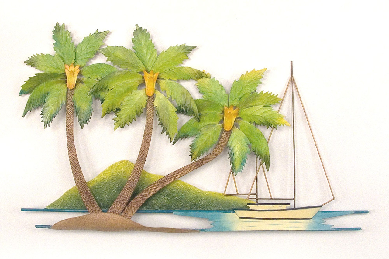 Coconut Palm Tree Island Metal Wall Hanging